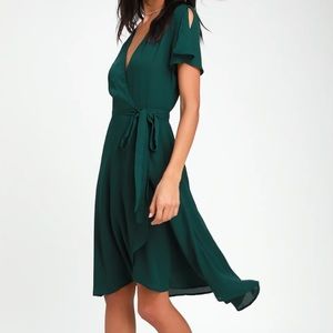 Lulus Rise to the Occasion Emerald Green Midi Wrap Dress